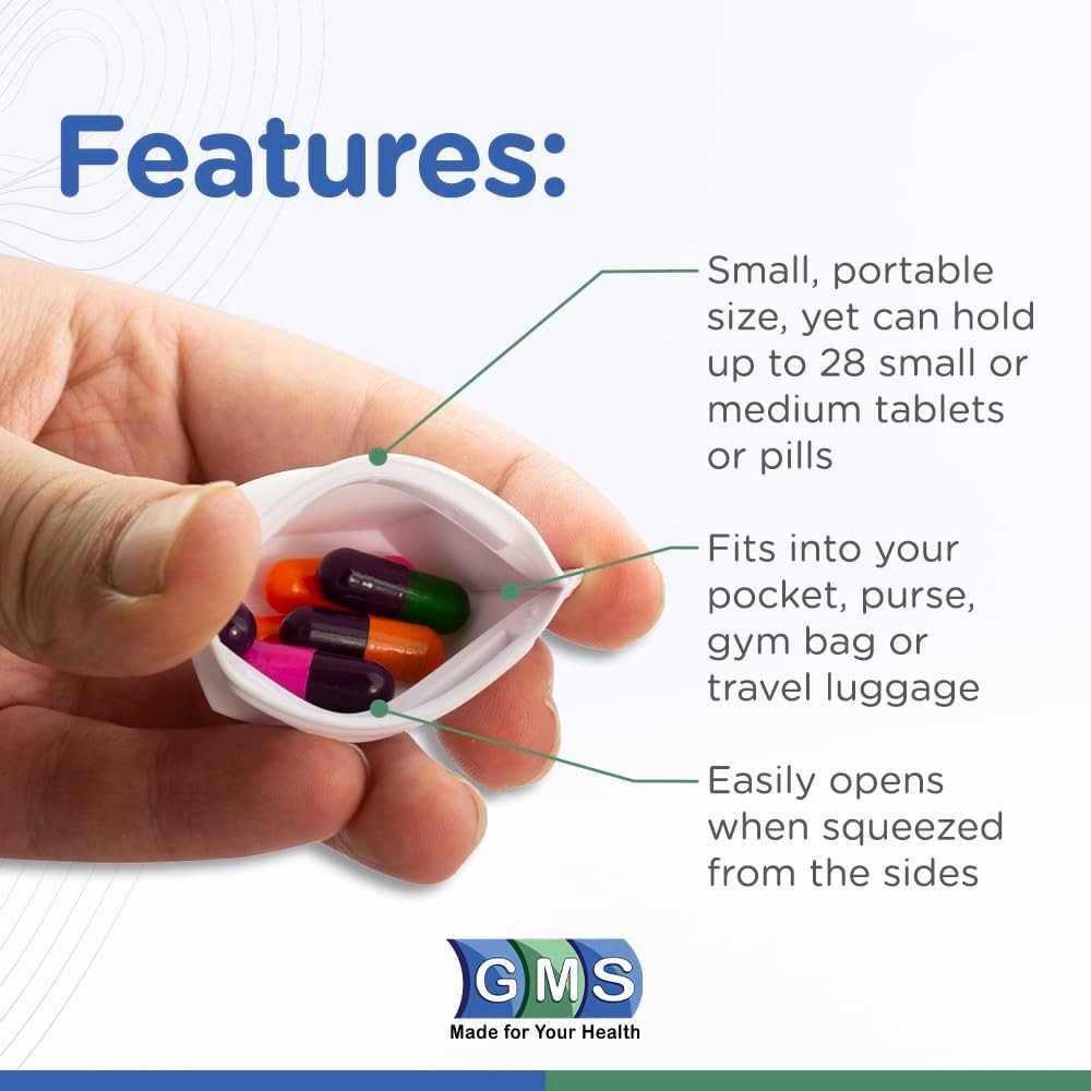 GMS Squeezable Pocket Pill Case - Small, Lightweight Pack of 2, White