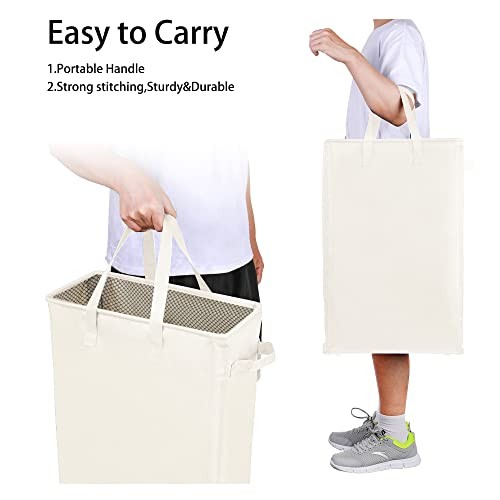 Slim Laundry Hamper Handles Collapsible Laundry Basket Thin Dirty Beige