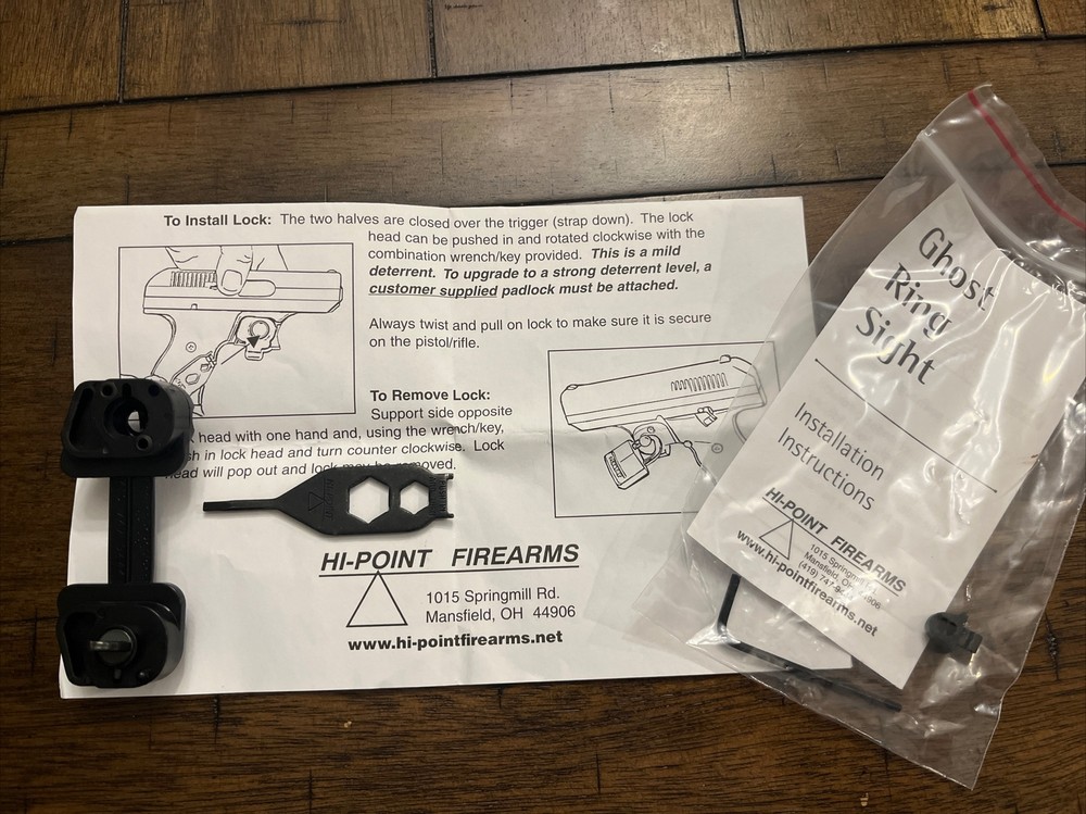 New HI-POINT Firearm DUAL LOCK Trigger Lock & Key With Ghost Ring Sight CF380*^