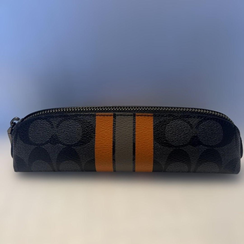 Coach Striped Design Pencil Case Black/Orange