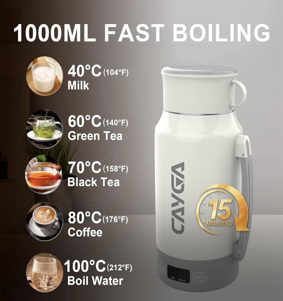 34 Oz/1000ml Travel Portable Coffee Kettle w/ Temp Control & LCD Display