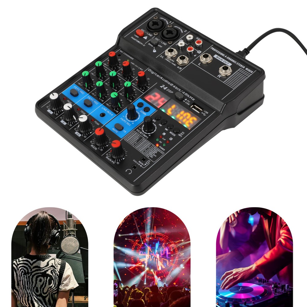 Mini Audio Mixer Bluetooth USB DJ Console 4 Channel Karaoke Live Studio