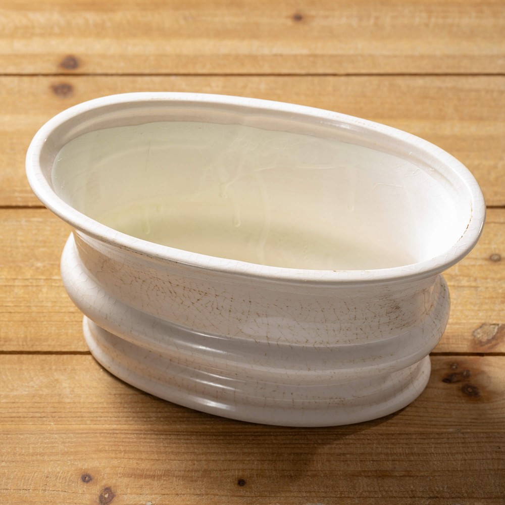 Oval Crackled "Gables" White Planter for Plants and Decor
