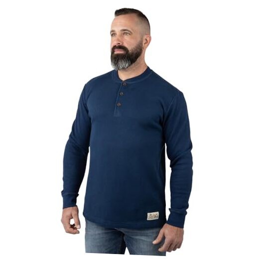 Mens Double Reed Henley Large Navy Blue