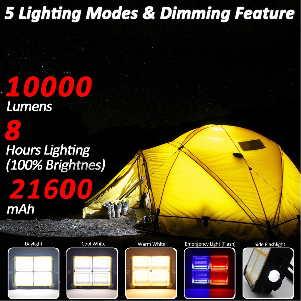 Large Outdoor Rechargeable Dual Solar Panel LED Work Light Waterproof Floodlight