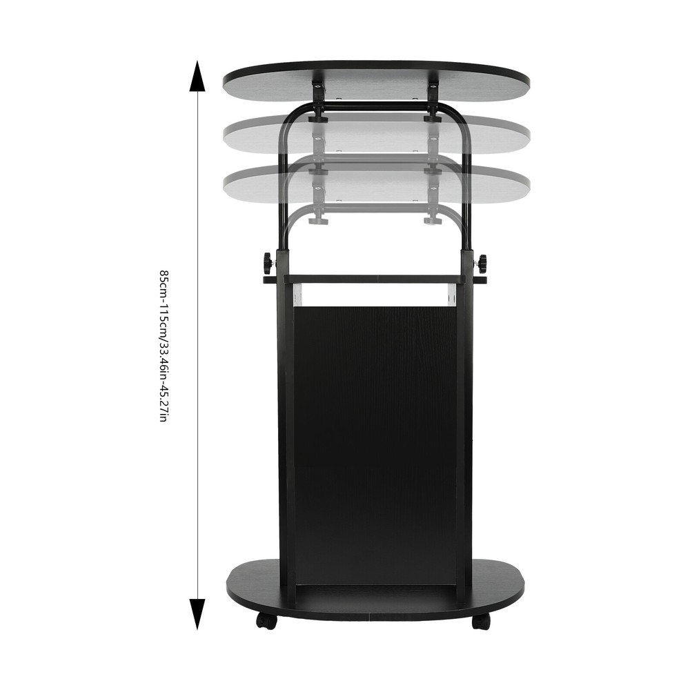 Adjustable Mobile Height Presentation Stand with Storage and Rolling Wheels