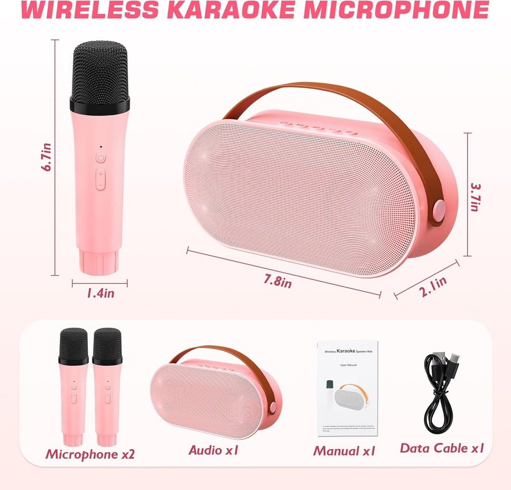Mini Karaoke Machine - Bluetooth Portable Karaoke Speaker with 2 Wireless Mics