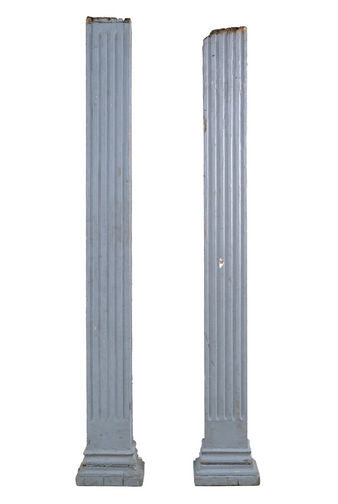 Pair of 7 ft Blue Fluted Square Pine Columns