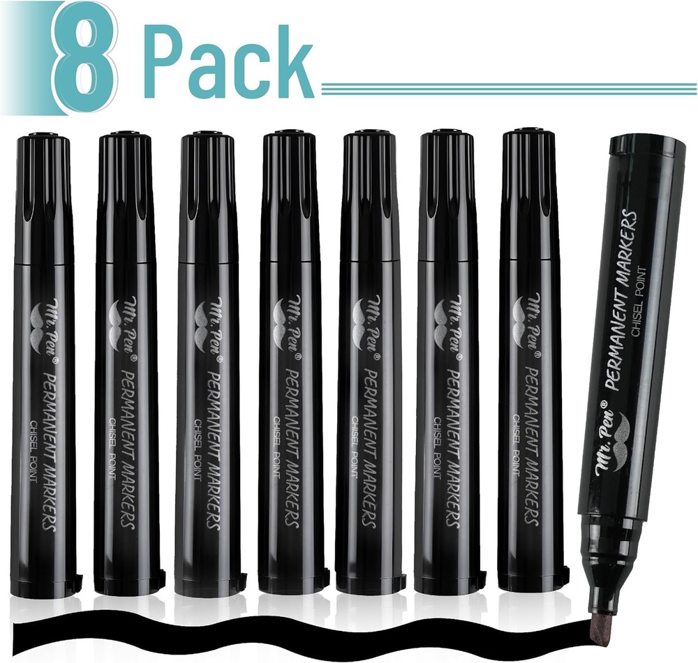 Black Permanent Markers, 8 Pack, Thick Markers, Chisel Tip Permanent Marker C...