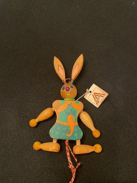 Vintage Jumping Jack Rabbit AUSTRIA Wooden Pull String Toy A-