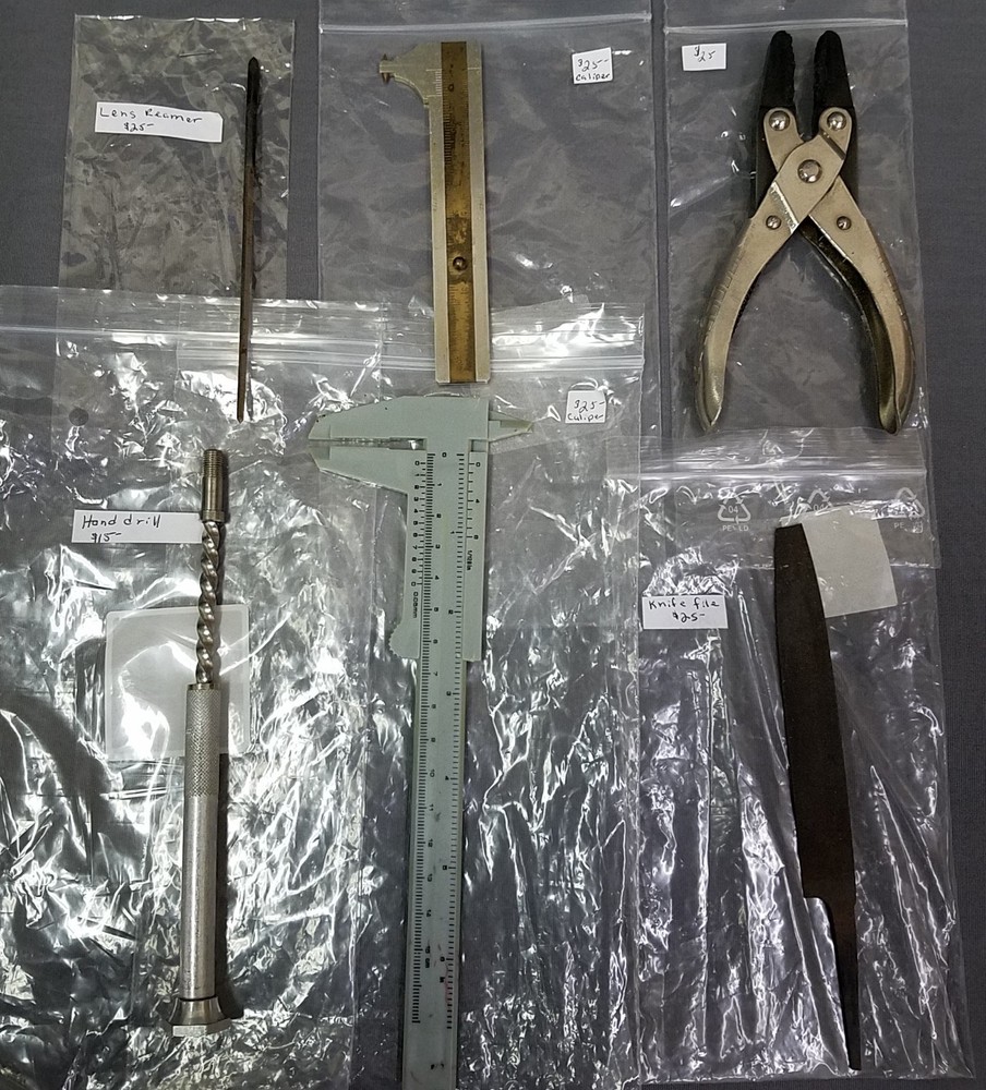 Optical Tools File, Calipers, Hand Drill, Reamer