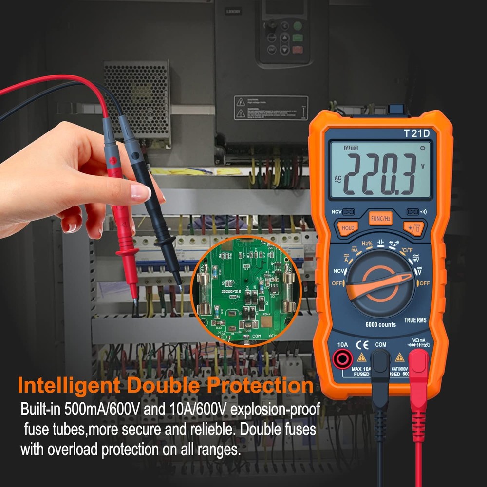 Auto-Ranging Digital Multimeter, TRMS 6000 Counts AC DC Orange and black