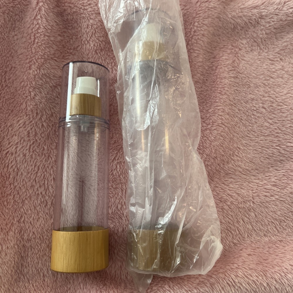 (Qty 2) Bamboo airless LOTION pump bottle container Clear 80ml size only
