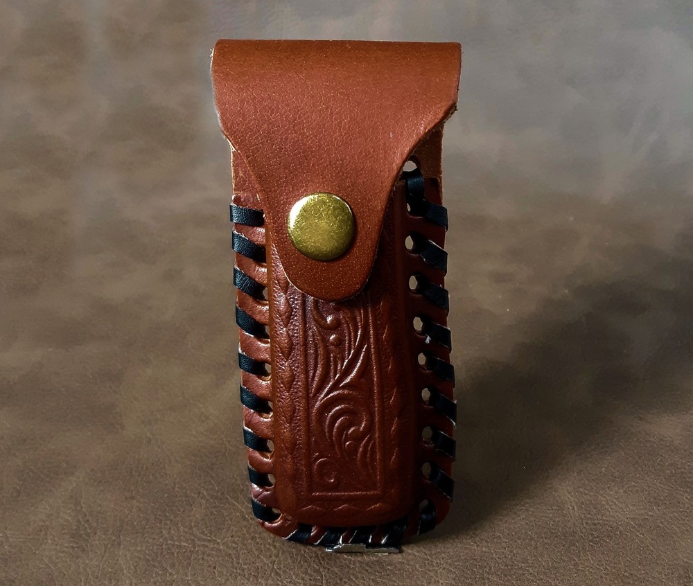 Real Bone Handle Lockback EDC Folding Pocket Knife w/Leather Sheath