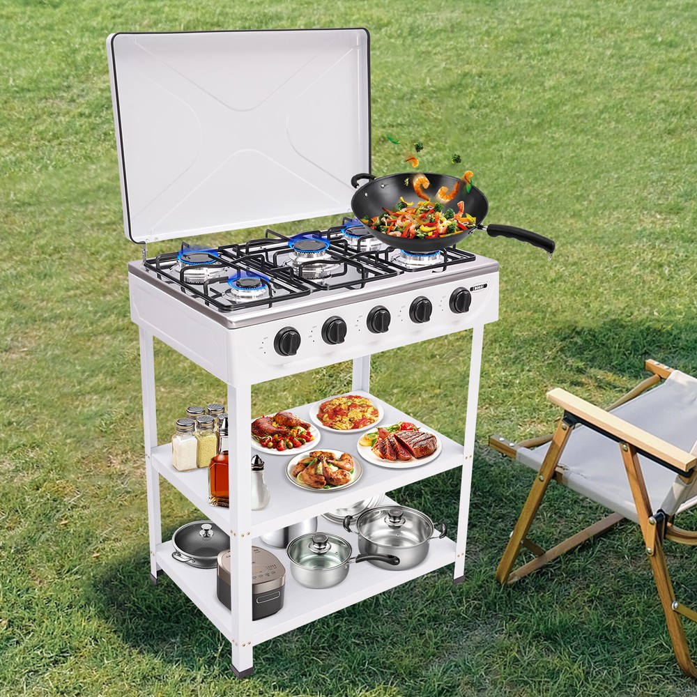 Propane Gas Stove with 5 High-Efficiency Burners, Independent Control Knobs,