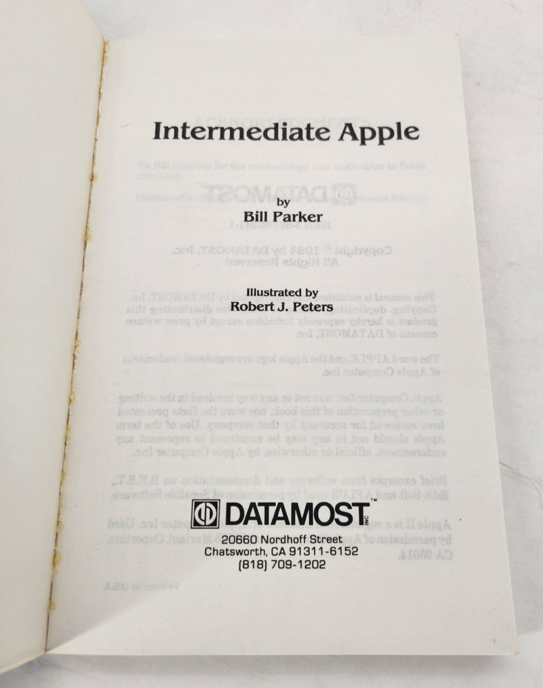 Intermediate Apple by Bill Parker 1984 for Basic Programmer Apple II Computer