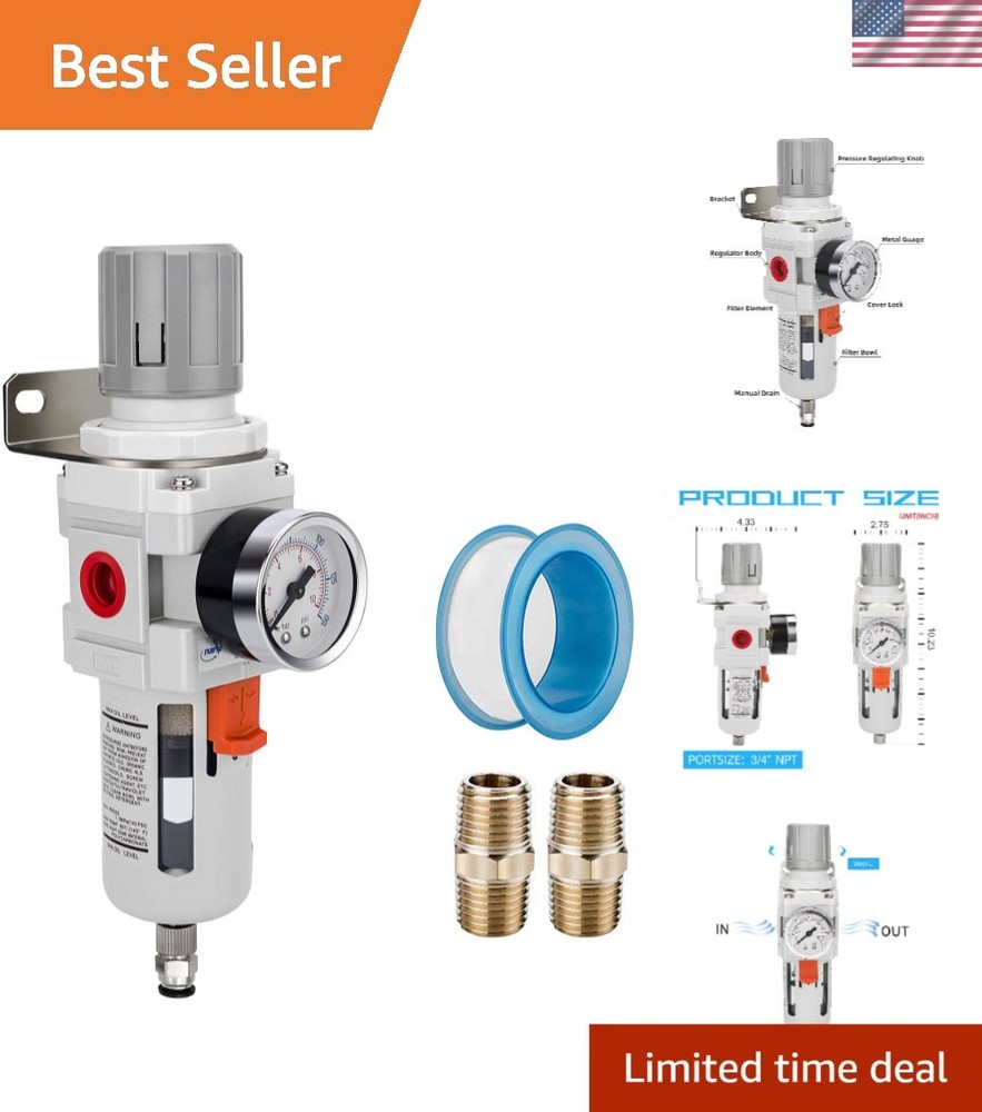 3/4" NPT Air Filter Regulator Combo 5 Micron Brass Element