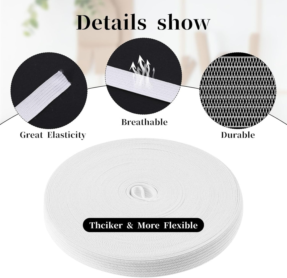 10Yard Elastic Band for Sewing, 1/2 Inch Width Flat Elastic Straps Braided Elast