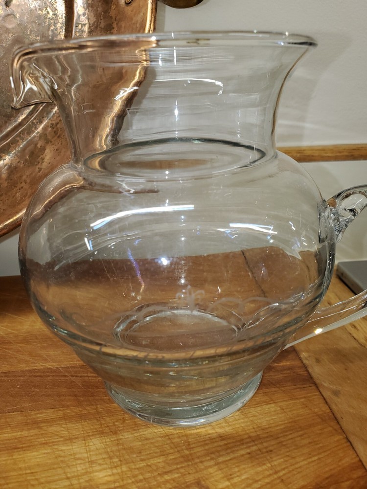 Glass Small Pitcher. Etched 'Cafe Du Paris' On Front