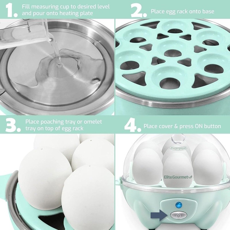 Egg Cooker Rapid Boiling 7 Egg Capacity Easy Peel Timer Multi Purpose Gadget New