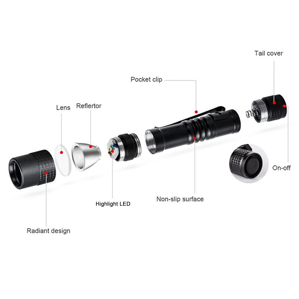 5X Mini Camping Light LED Flashlight Small Clip Penlight Pocket Torch