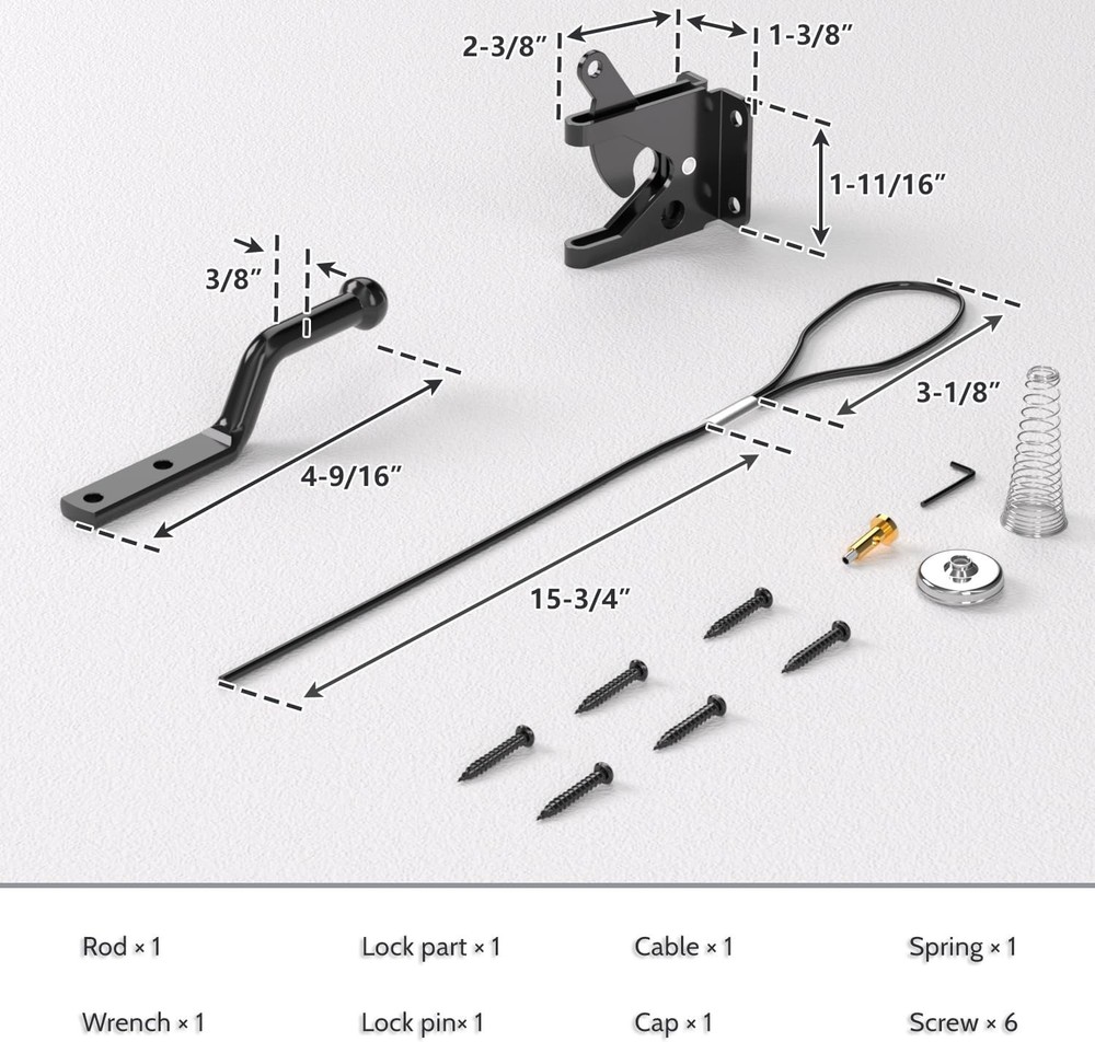 Black Gate Latch Set with Spring Cable Pull – Secure & Durable 4-Pack