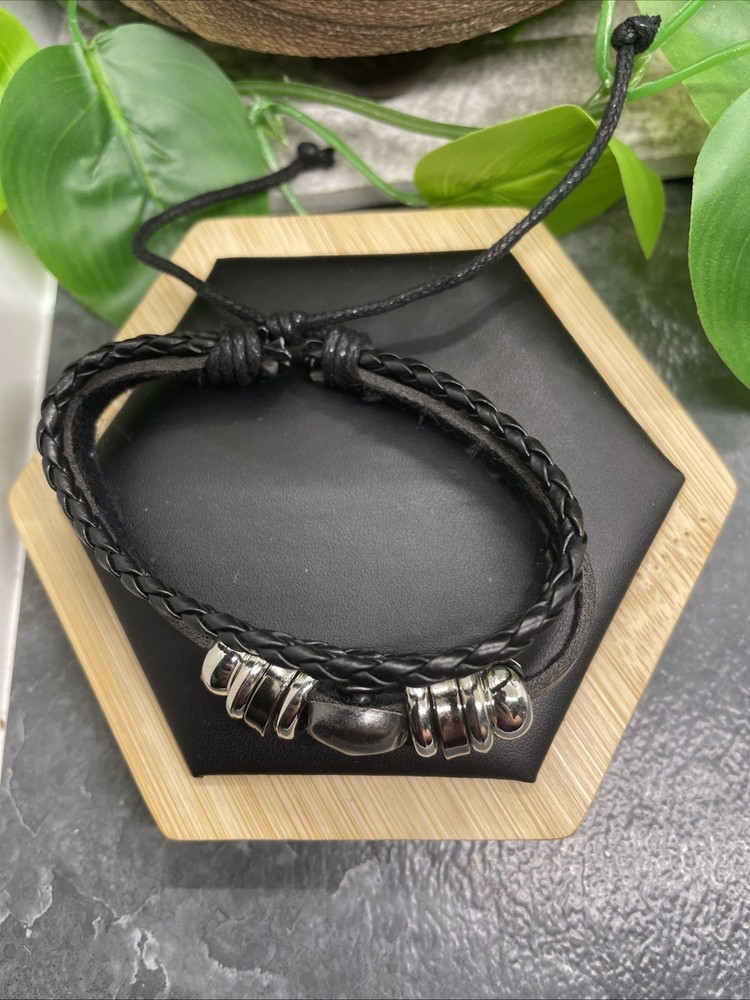 7-10” Leather Punk Bracelet Stackable Adjustable Tie New Free Ship B125