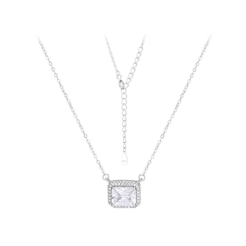 925 Silver Square Green Gemstone Necklace