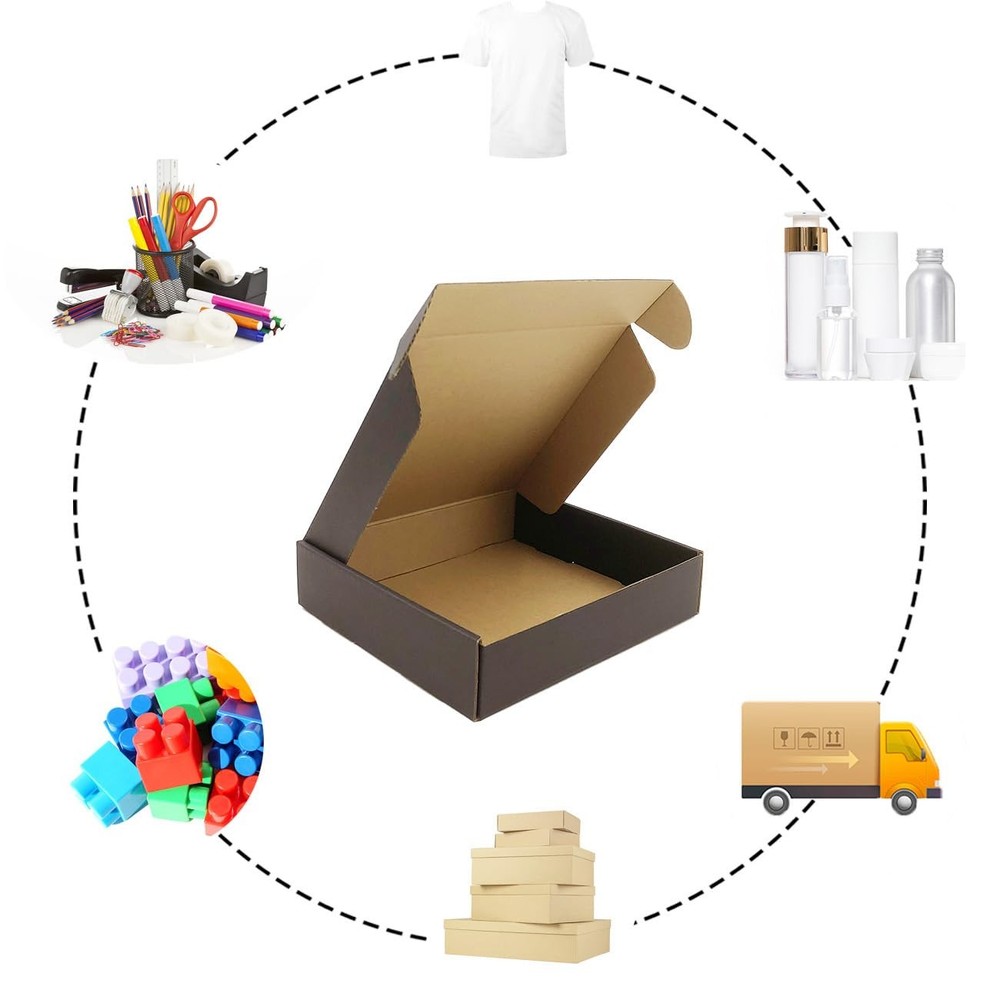 Livejun 24 Pack 9x8x2 Inches Black Shipping Boxes，3 Layers 9''x8''x2'',