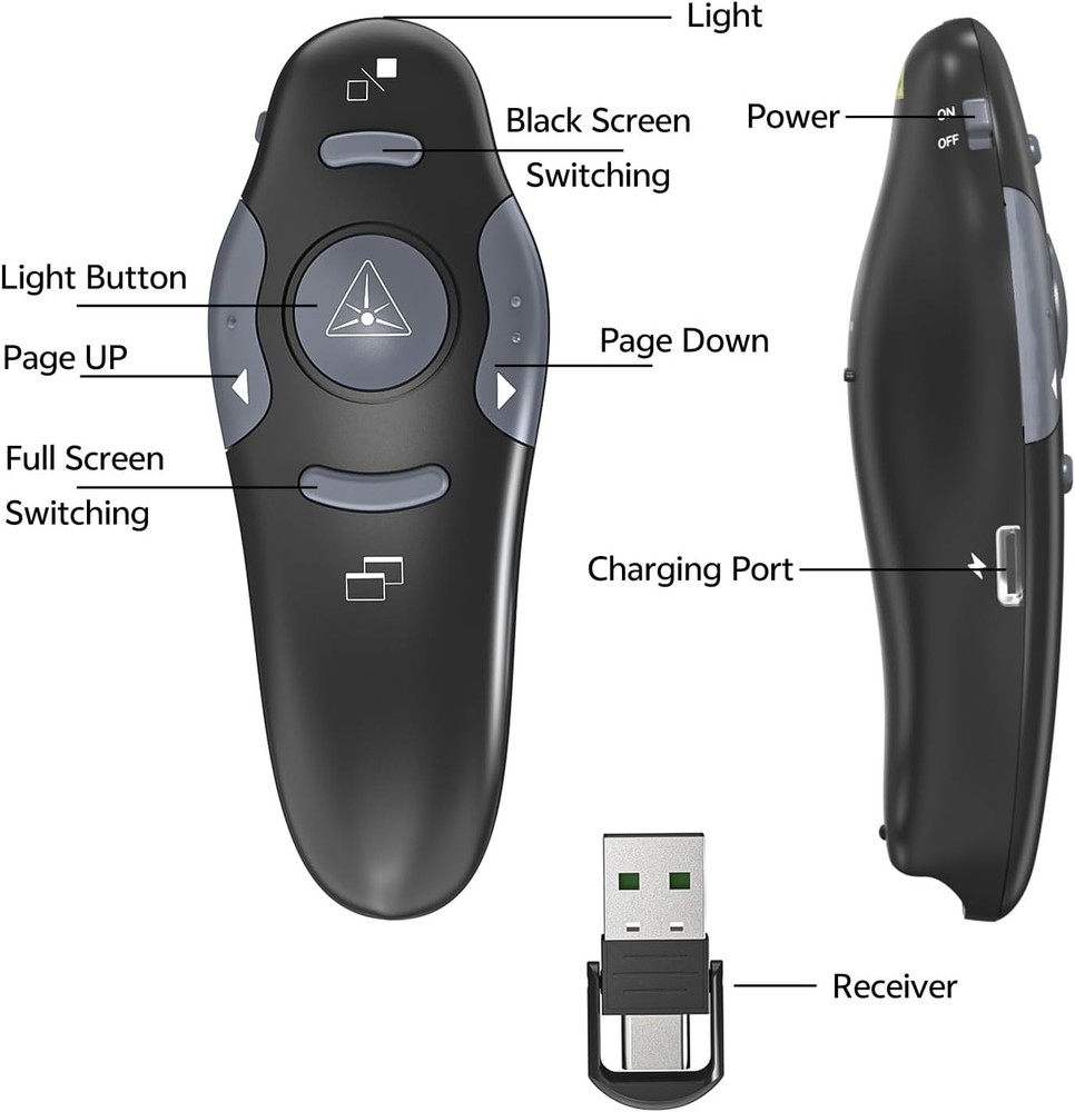 USB C Rechargeable Wireless Presenter Remote Powerpoint Clicker Storage Case
