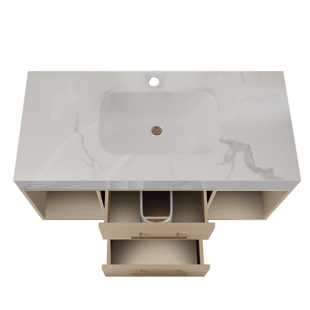 39.4 '' Floating Bathroom Vanity with Ceramic sink, Modern Wall Mounted Vanity