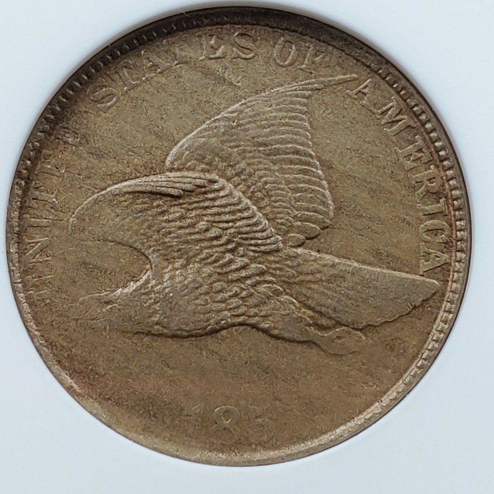 1857 P Flying Eagle Cent Penny Error ANACS AU55 Struck Through Grease Error Coin
