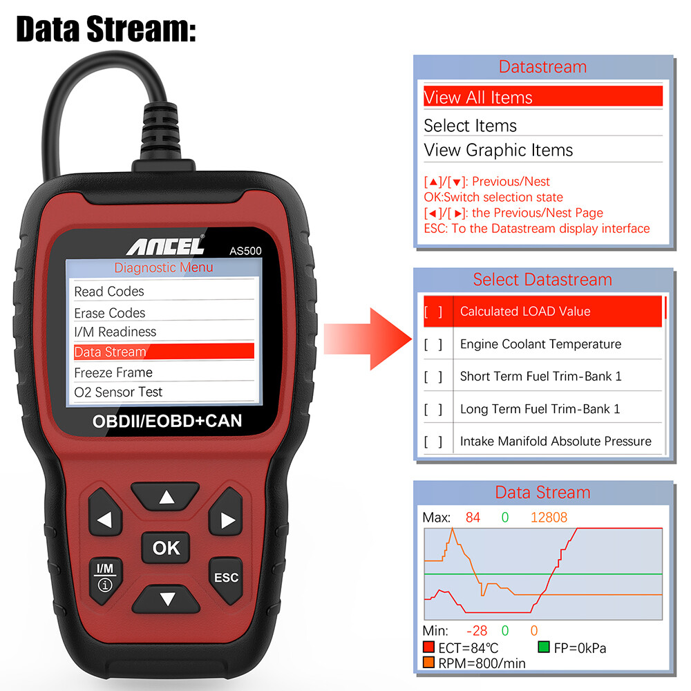 Ancel AS500 Car Code Reader OBD2 Scanner Check Engine Live Data Diagnostic Tool