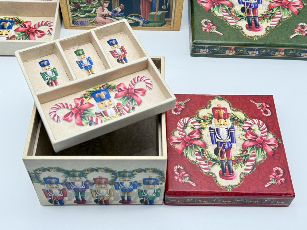 Nutcracker 3-Piece Decorative Nesting Storage Boxes Set w/ Trays Christmas