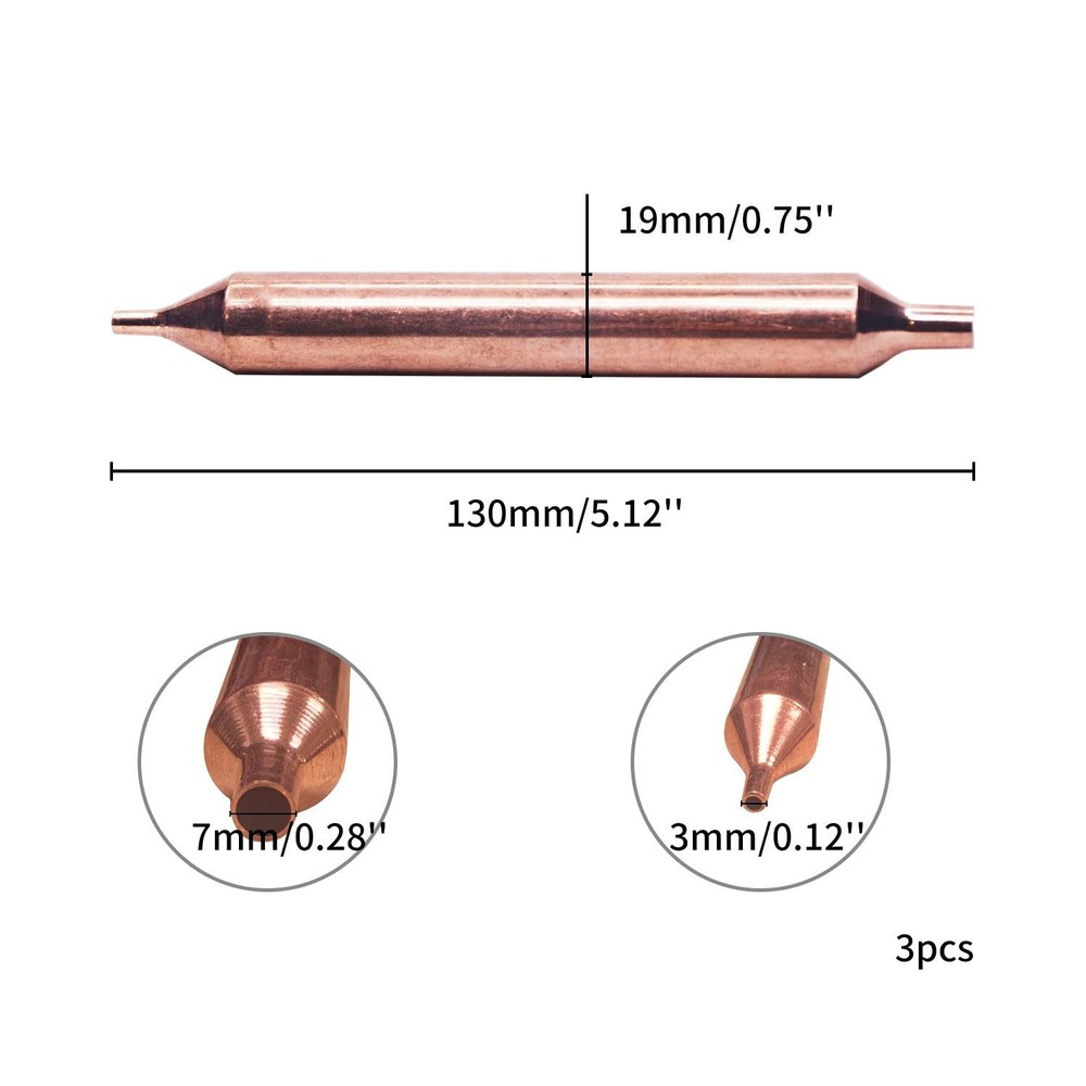3 Pcs Refrigerator Filter Dryers, 19mm x 130mm Copper Filter Drier for Refrig...