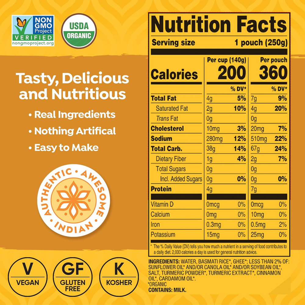 TASTYBITE Organic Turmeric Rice, 8.8 OZ