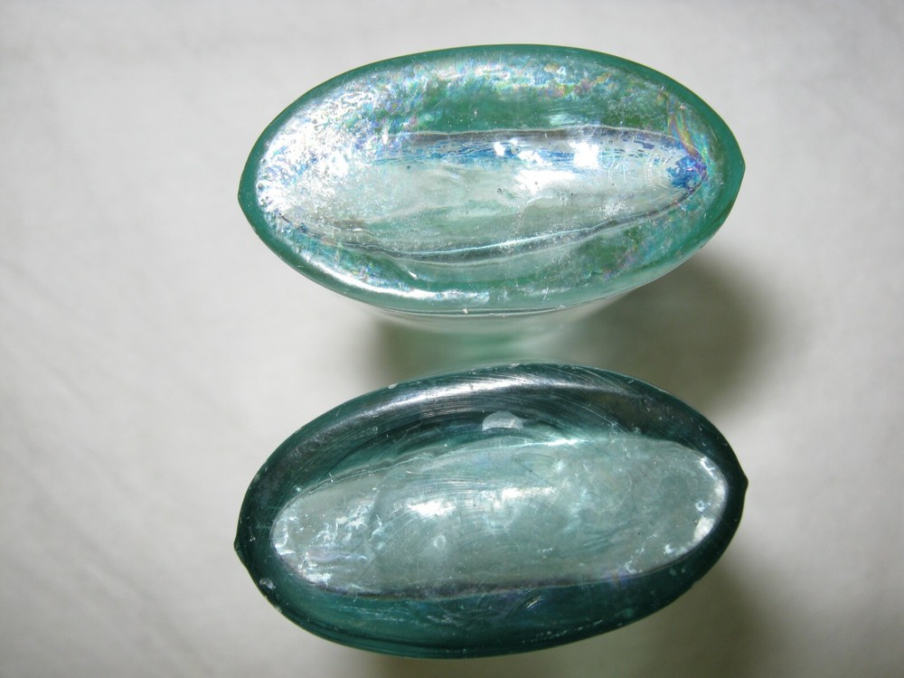 2 Vintage 5" Aqua Blue Bottles
