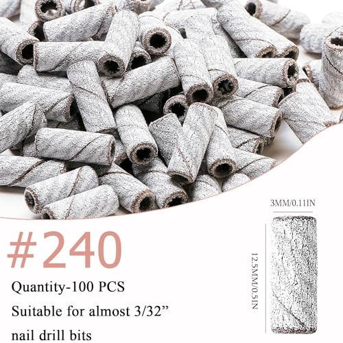 100pcs Nail Drill Bits Small Sanding Bands with Upgrade 3.1mm Mandrel Bit, 240