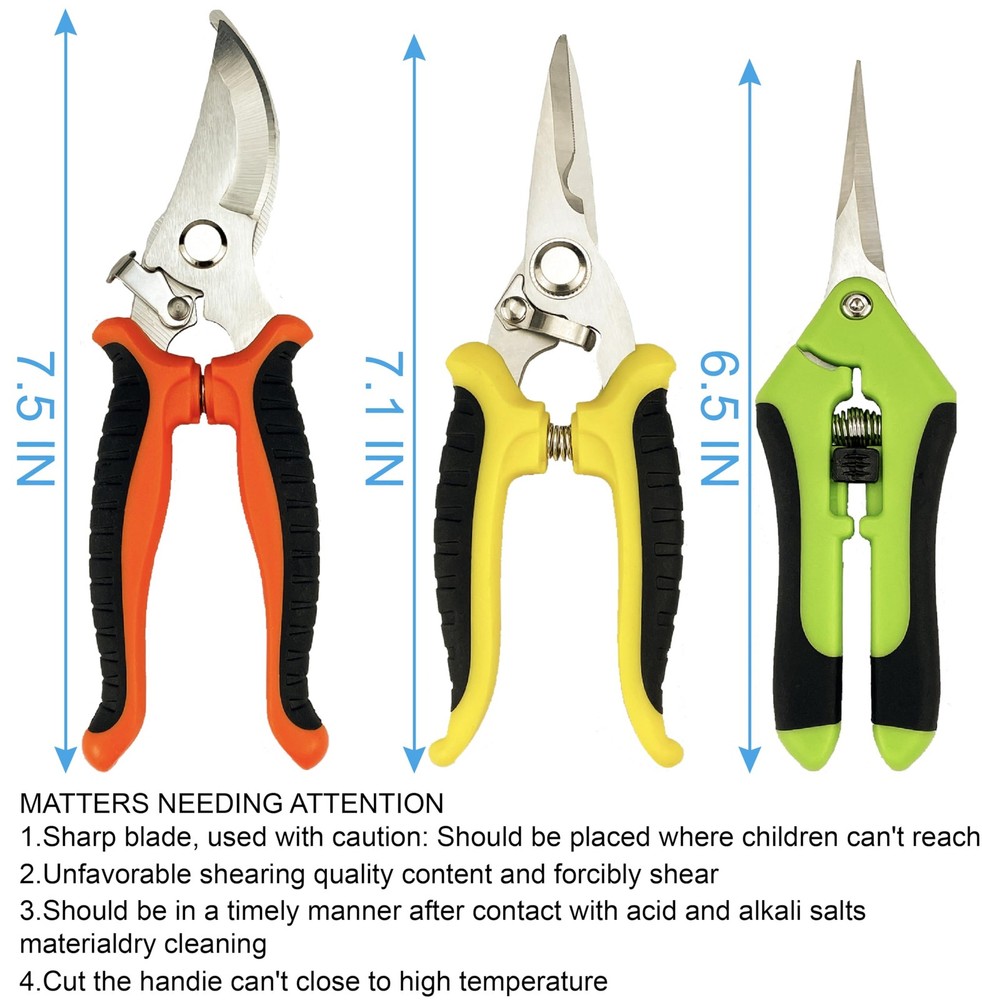 Pruning Shears, 5 Pack Garden Shears with Medium, Orange, Yellow, Green