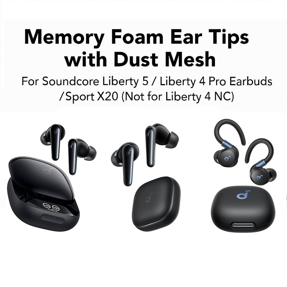 SEICHYGO Memory Foam Ear Tips with Dust Mesh for Anker Mixed Sizes, Black