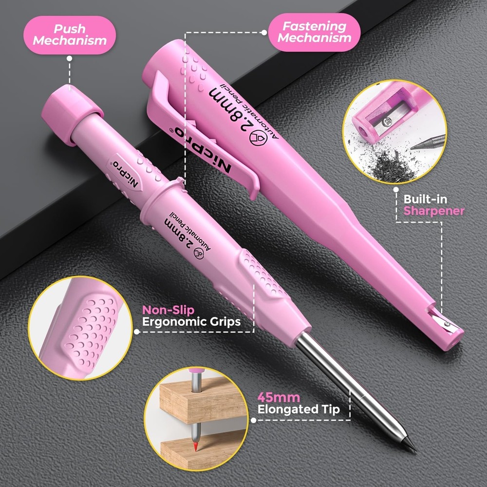 Nicpro CP3000 Carpenter Pencil with Sharpener, Construction Mechanical Pencils