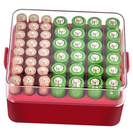 Battery Organizer Storage Case, Battery Vault Box Container for Medium Red