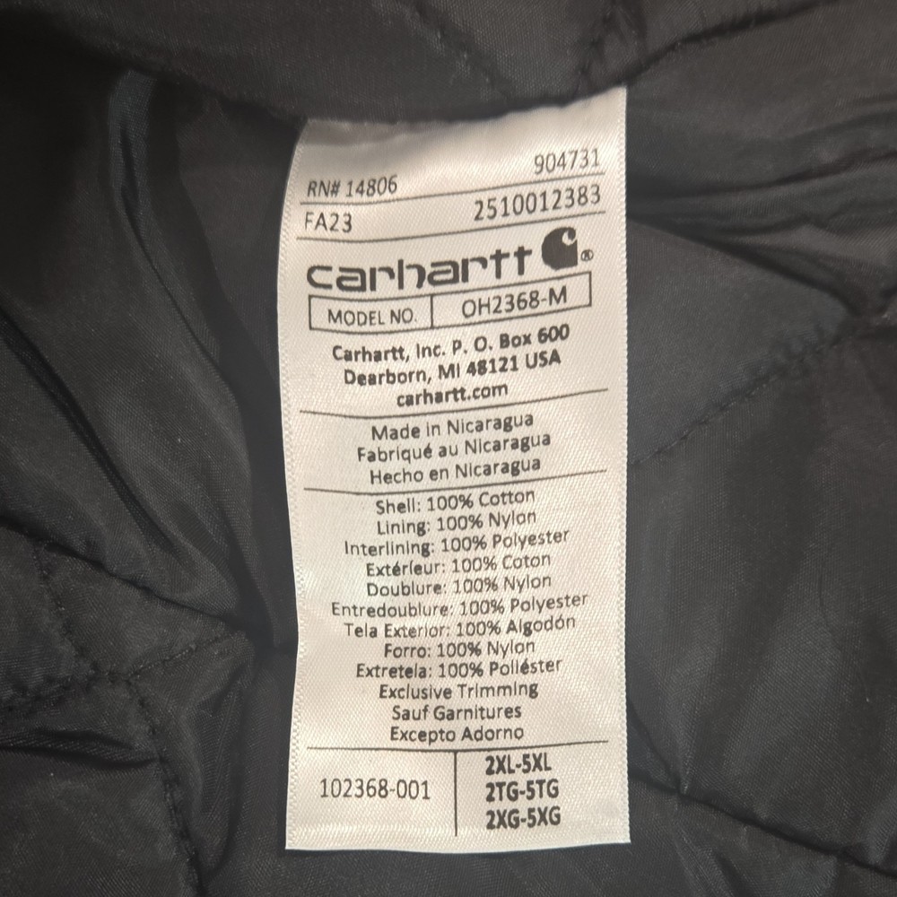 Carhartt Black Detachable Quilted Lined Hood Solid Specialty Accessory