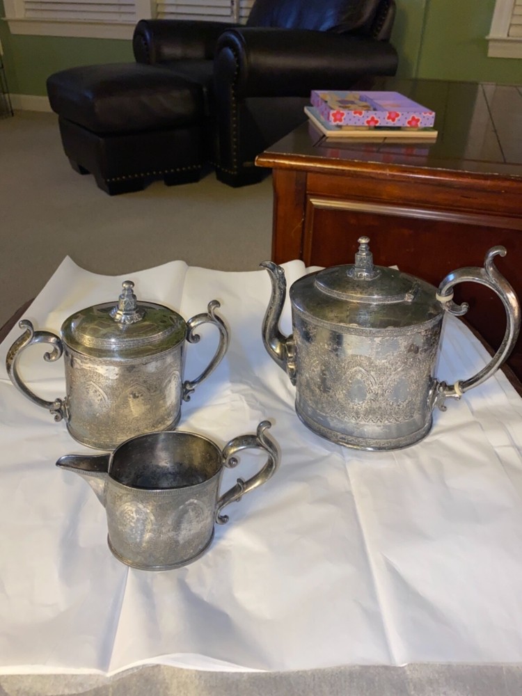 Antique REED & BARTON 3 Pc Tea Set Teapot Creamer Sugar