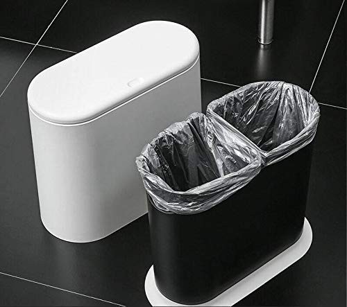 IEEK 12 Liter Rectangular Plastic Trash Can with Press Top Lid,White Modern W...