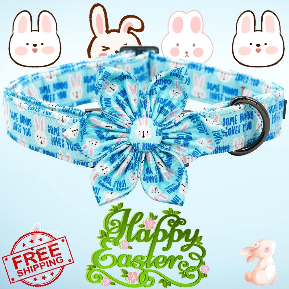 Dog Collar Easter Bunny Print Flower Adjustable Medium Small Large