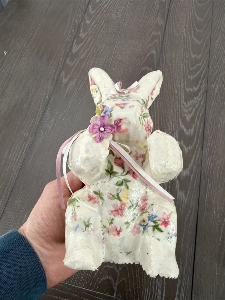 Vtg Paper Mache Easter Bunny With Floral Designs.