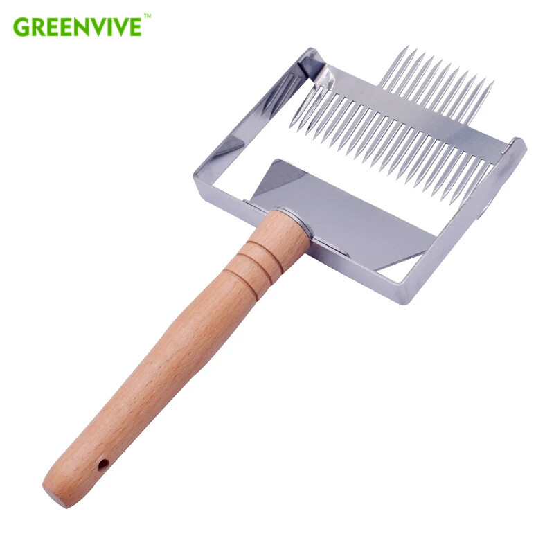 Super Large 23 pins Uncapping Fork Honeycomb Honey Scraper Wooden Handle