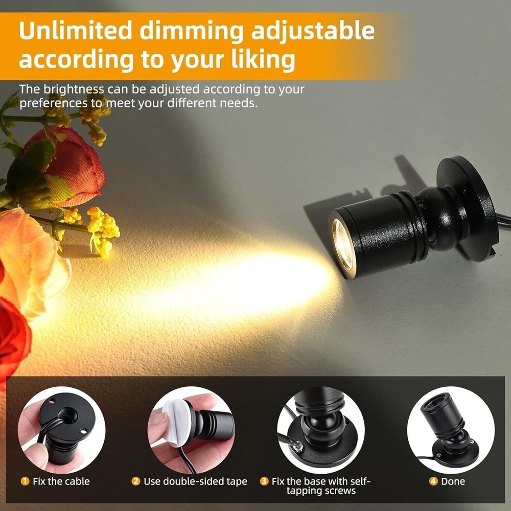4Pack Dimmable LED Mini Spotlight for Display Cabinet Showcase 3000k Warm White