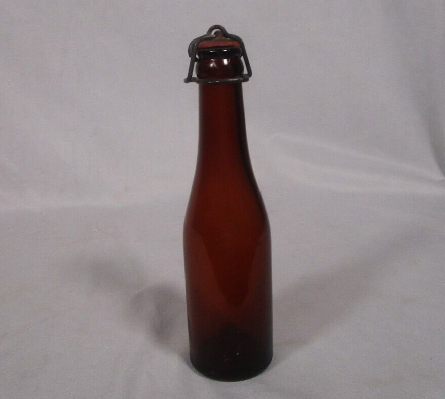 Vintage Wire Snap Amber Beer Bottle